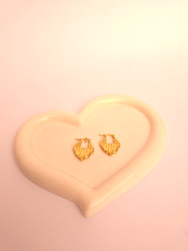 Designer Leaf Pattern Gold Hoops