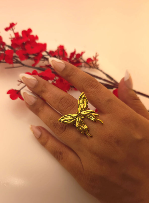 Golden Flutter Butterfly Ring