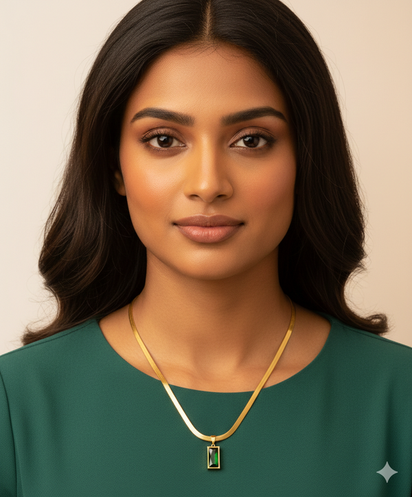 Green Crystal Rectangle Pendant Chain