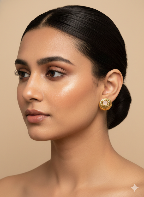Golden Beaded Circular Shaped Studs Earings