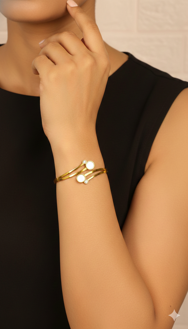 Modern stone open gold bangle bracelet