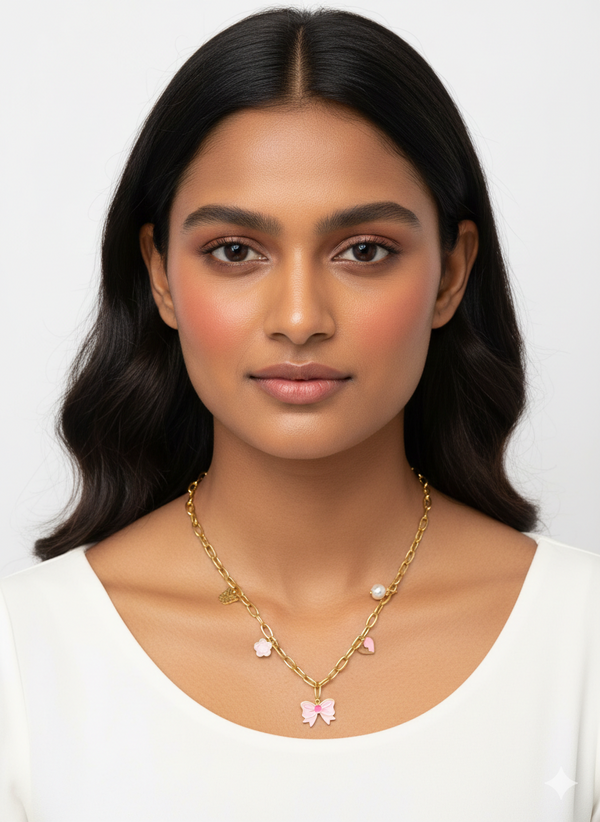 Blush Bow & Flower Charm Chain