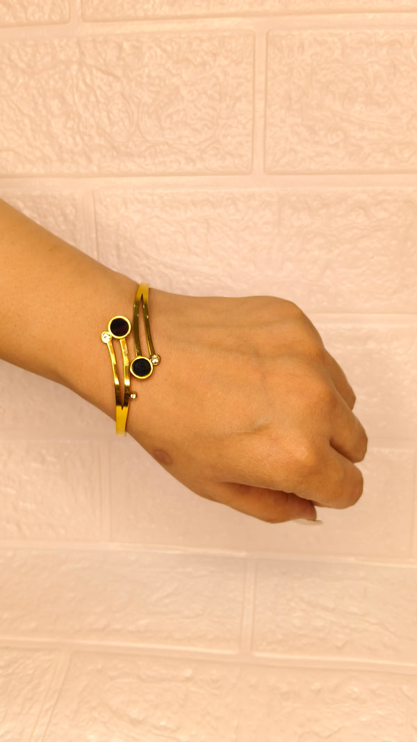 Modern stone open gold bangle bracelet