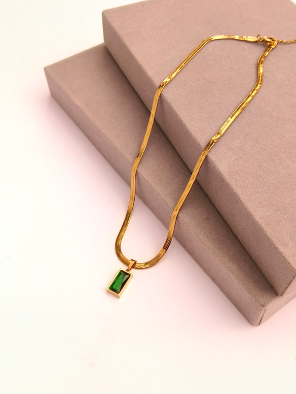 Green Crystal Rectangle Pendant Chain