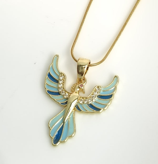 Blue Angel Wings Enamel Pendant Chain