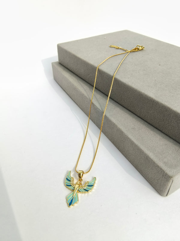 Blue Angel Wings Enamel Pendant Chain