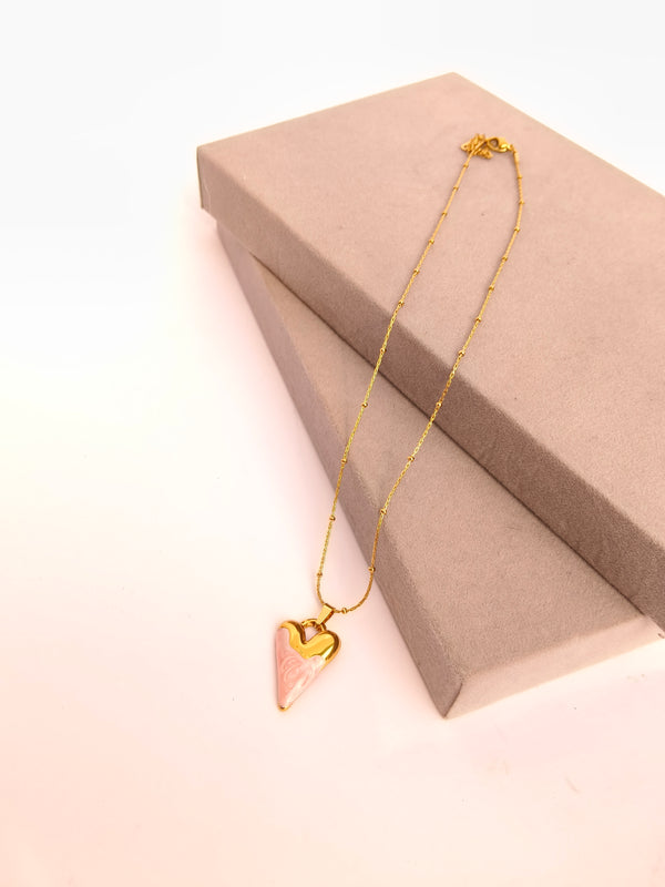 Enamel Glossy Heart Pendant Chain
