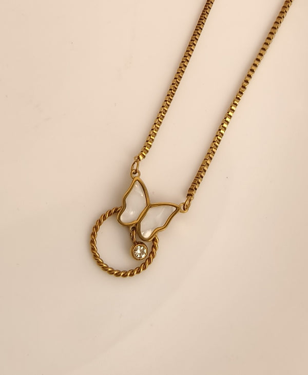 White Enamel Butterfly Chain