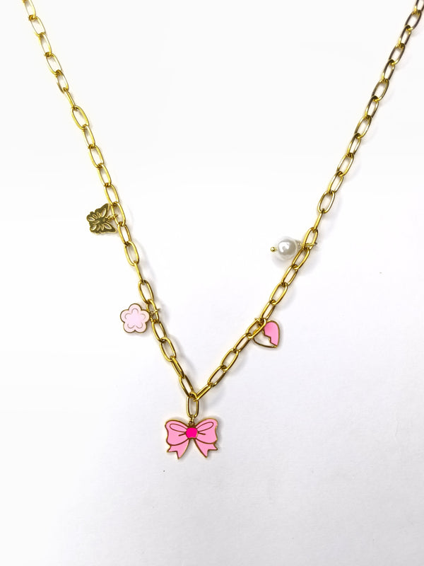Blush Bow & Flower Charm Chain