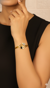 Modern stone open gold bangle bracelet
