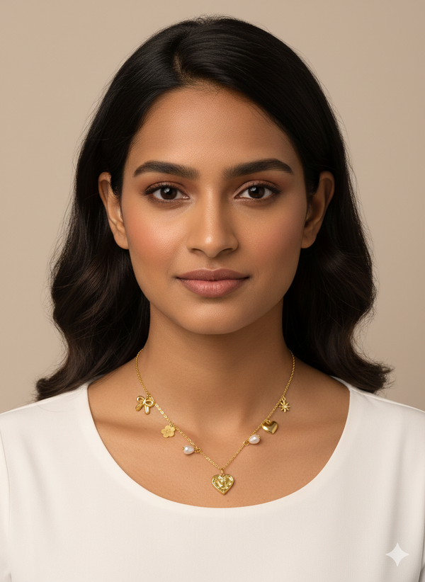 Golden Love & Pearl Charm Chain