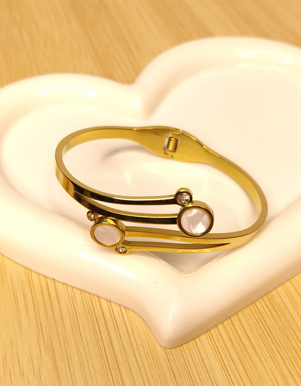 Modern stone open gold bangle bracelet