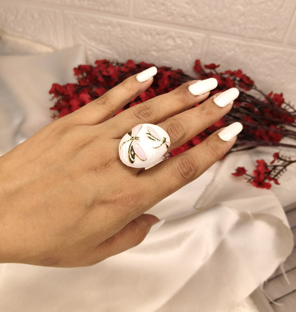 Pink Opal Wings Enamel Ring
