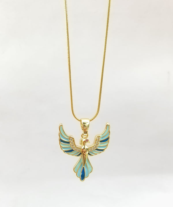 Blue Angel Wings Enamel Pendant Chain