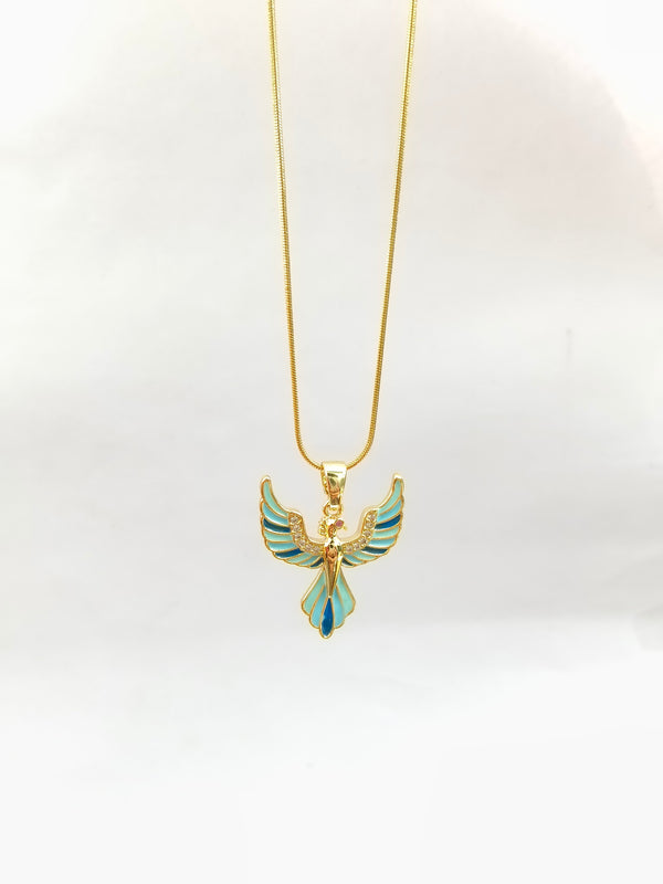Blue Angel Wings Enamel Pendant Chain