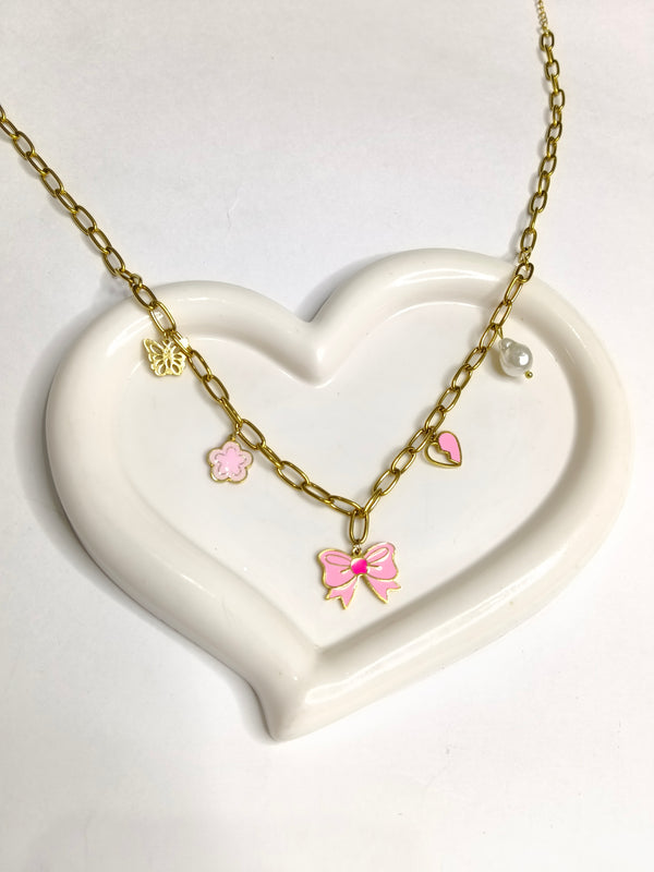 Blush Bow & Flower Charm Chain