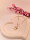 Pink Pebble Art Enamel Pendant Chain