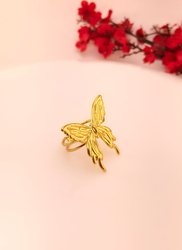 Golden Flutter Butterfly Ring